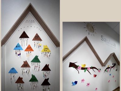 Priešmokyklinukai savo meniniais darbais puošia darželio vidaus koridorių