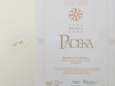 Padėka už dalyvavimą tradicinius šokius puoselėjančių Lietuvos mokyklų konkurse „Visa Lietuva šoka“