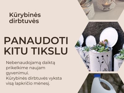 Vykdome aplinkosauginį projektą „ABC žalioji studija“. Kviečiame dalyvauti kūrybinėse dirbtuvėse „Panaudoti kitu tikslu“ Vykdome aplinkosauginį projektą „ABC žalioji studija“. Kviečiame dalyvauti kūrybinėse dirbtuvėse „Panaudoti kitu tikslu“